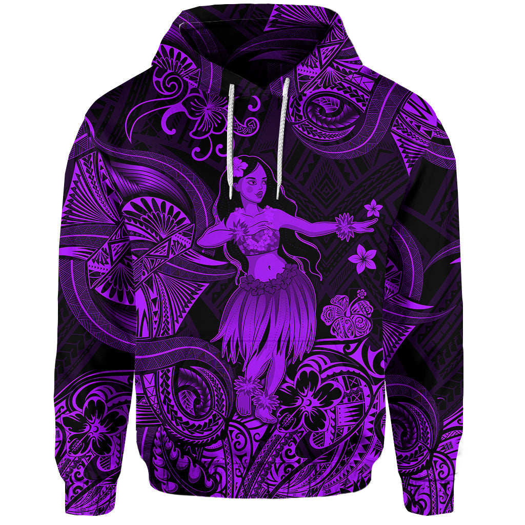 ( Personalised) Hawaii Hula Girl Polynesian Hoodie Unique Style Purple