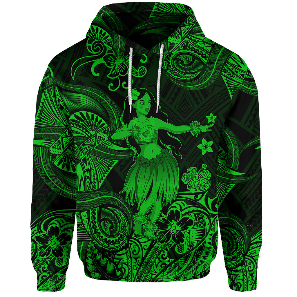 Hawaii Hula Girl Polynesian Hoodie Unique Style Green Tropical Zip Hoodie