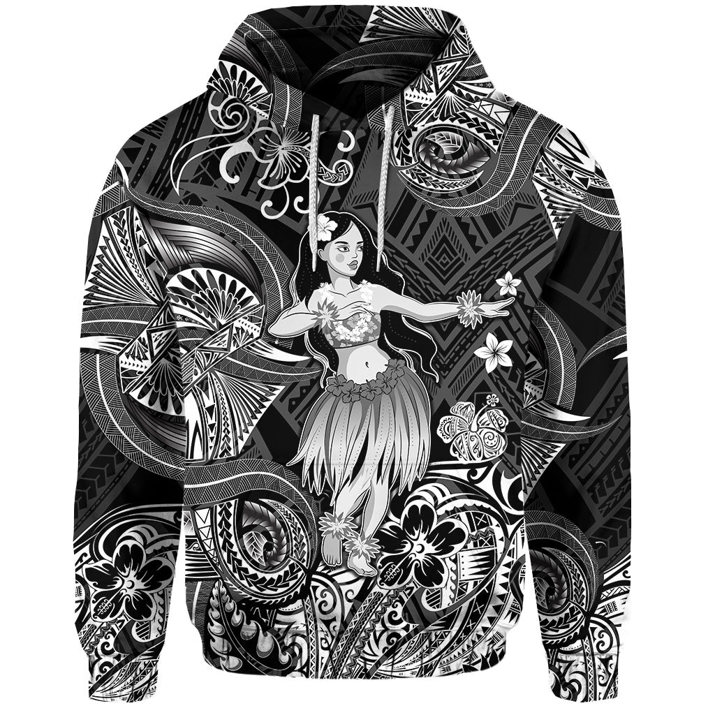 ( Personalised) Hawaii Hula Girl Polynesian Hoodie Unique Style Black