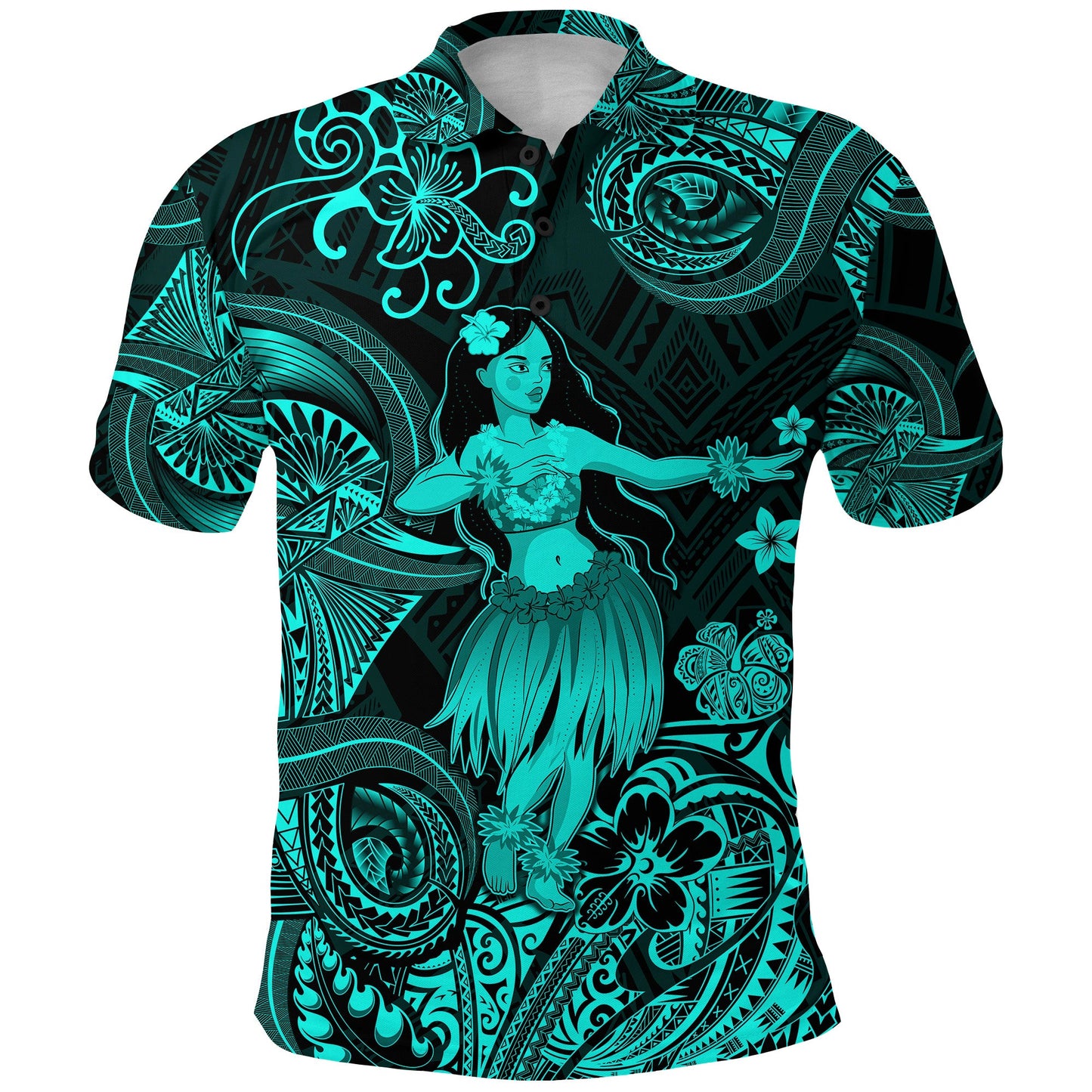 Hawaii Hula Girl Polynesian Polo Shirt Unique Style - Turquoise