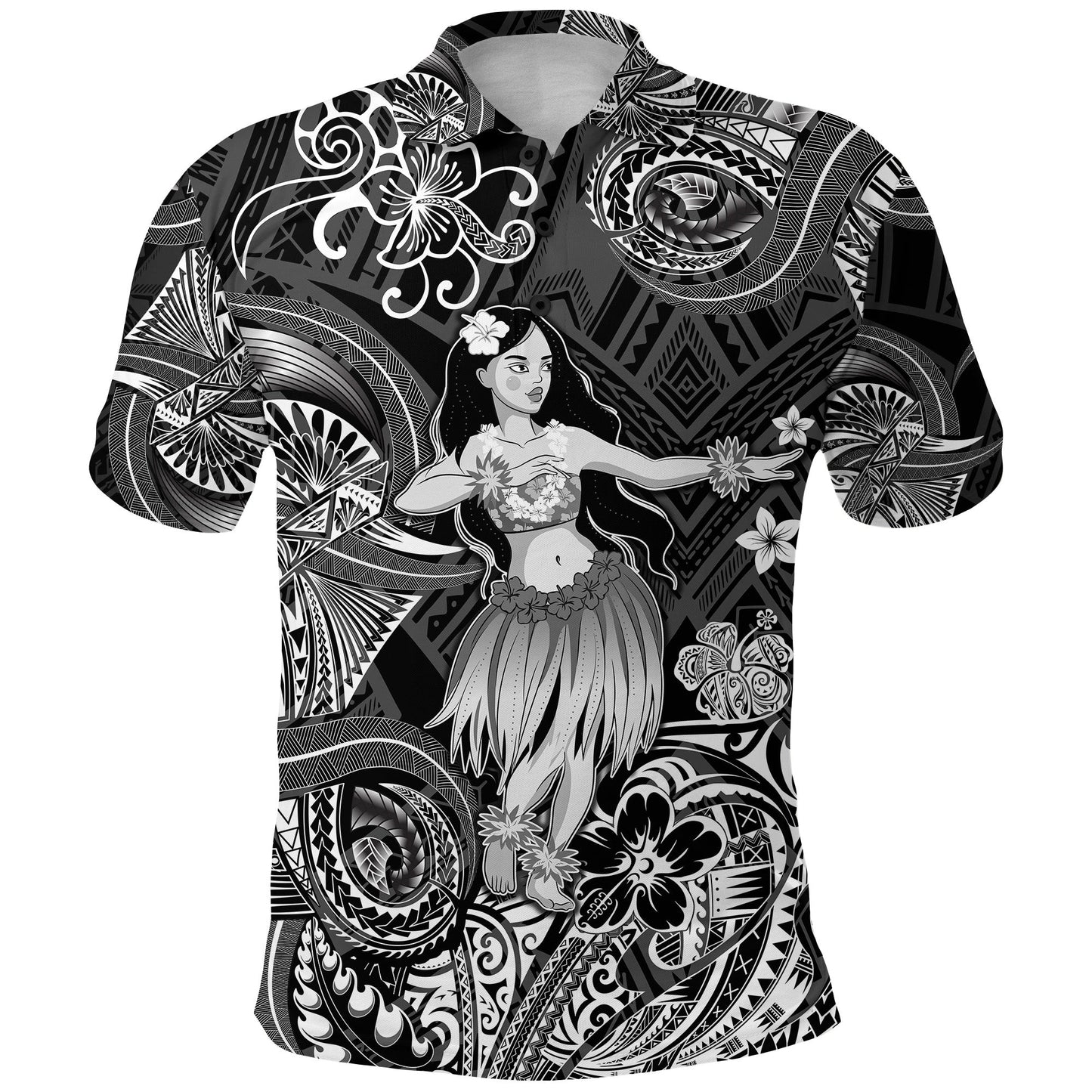 Hawaii Hula Girl Polynesian Polo Shirt Unique Style - Black