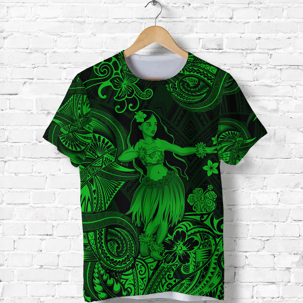 Hawaii Hula Girl Polynesian T Shirt Unique Style - Green
