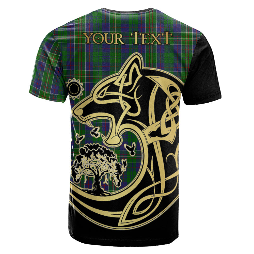 Printivon Hunter of Hunterston Crest Celtic Wolf Tartan T Shirt Custom Your Text