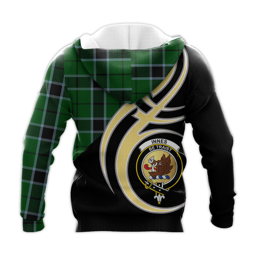 Printivon Innes Hunting Clan Believe In Me Crest Tartan Knitted Hoodie Custom Your Text