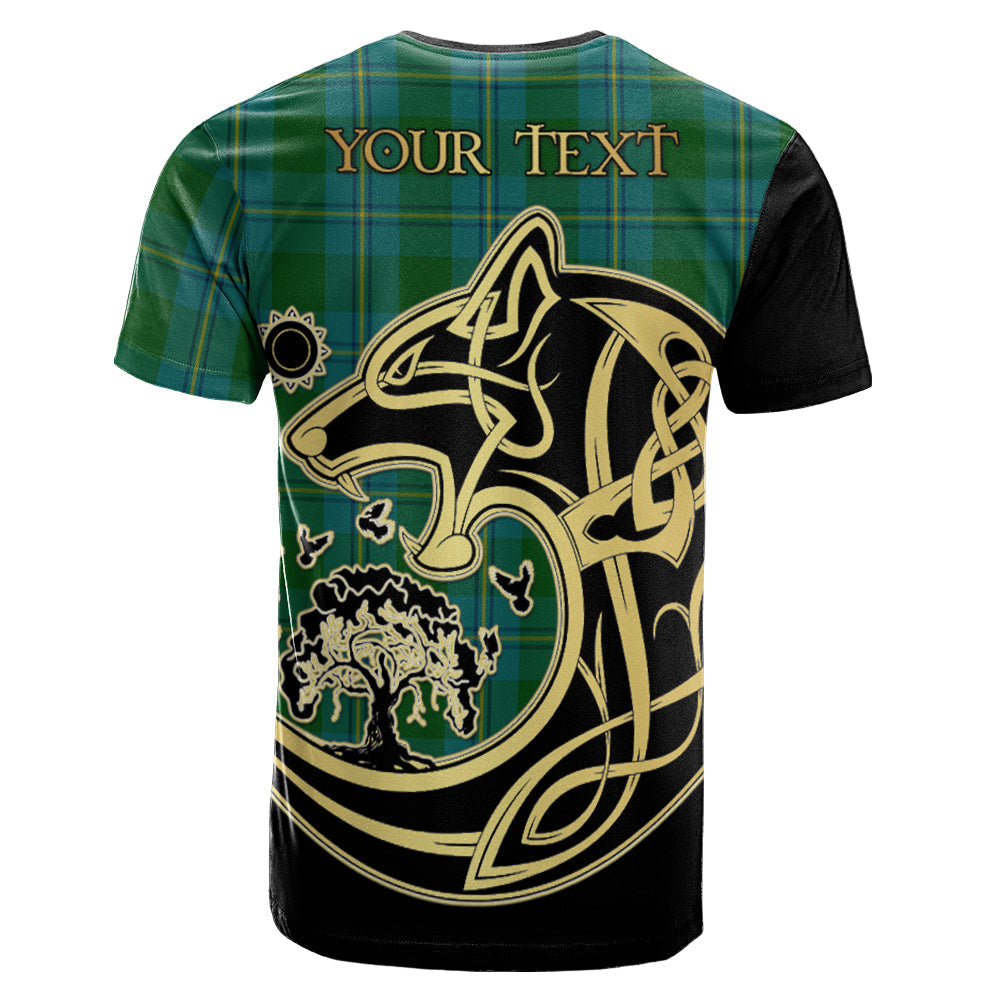 Printivon Irving of Bonshaw Crest Celtic Wolf Tartan T Shirt Custom Your Text