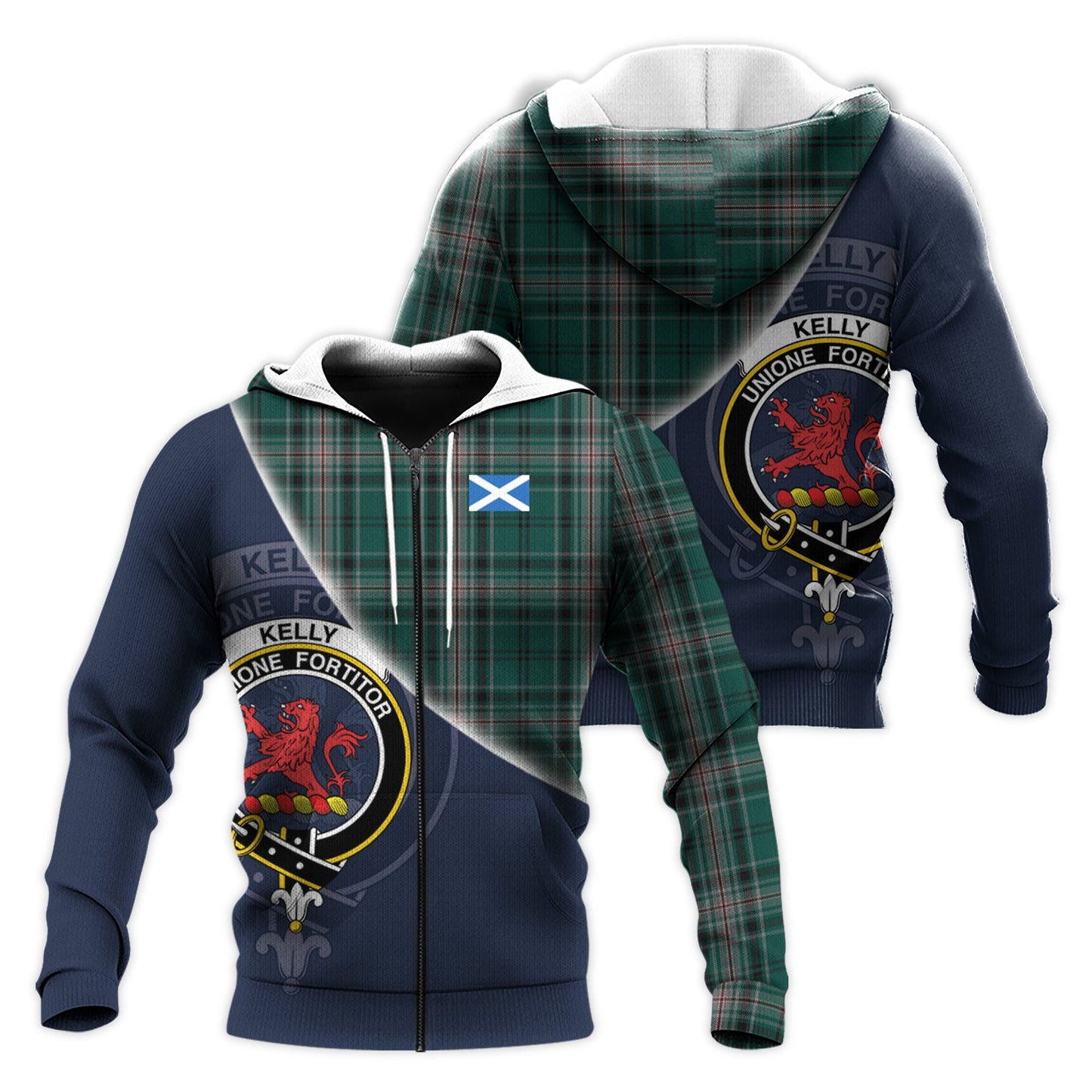 Printivon Kelly Of Sleat Hunting Tartan Scottish Crest Hoodie