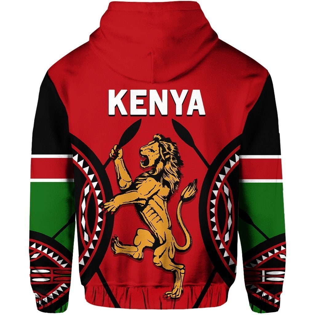 Kenya Lion Zip Hoodie Maasai Shield