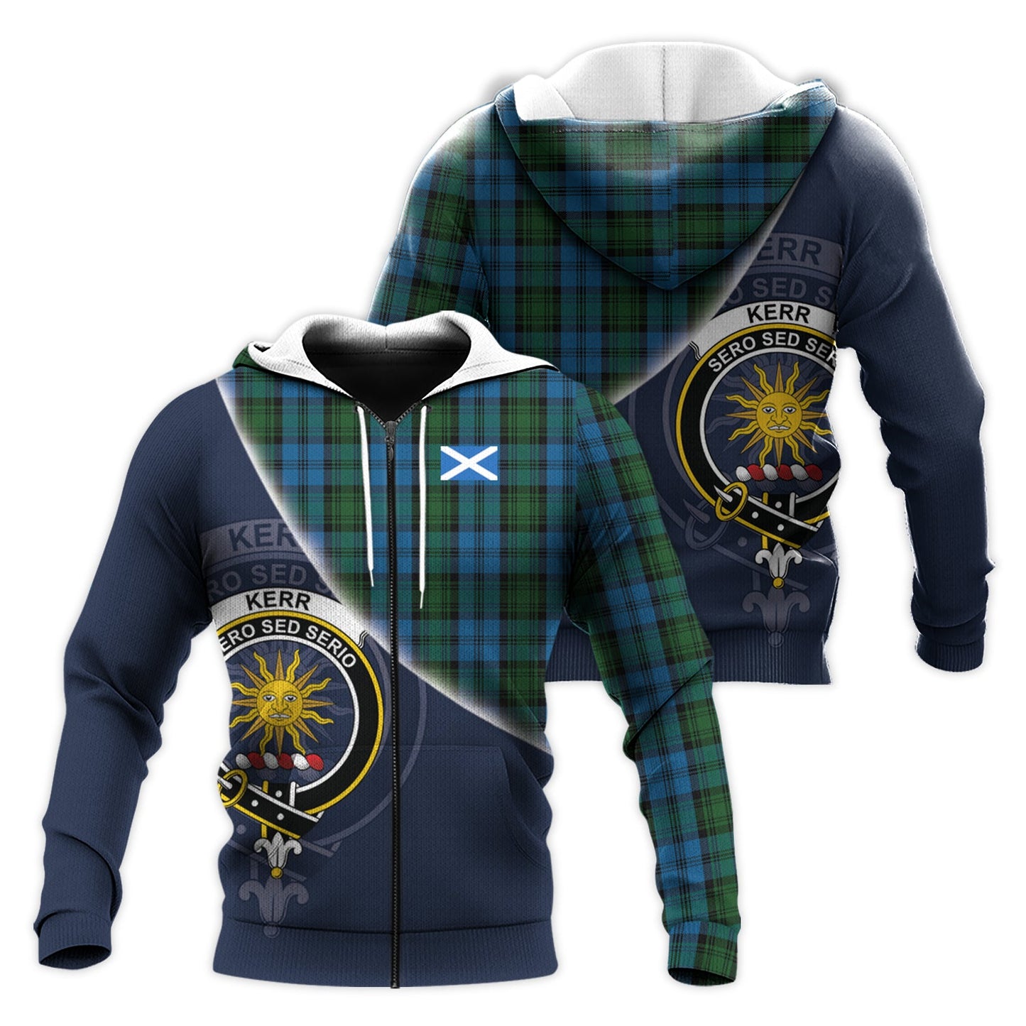 Printivon Kerr Hunting Tartan Scottish Crest Hoodie