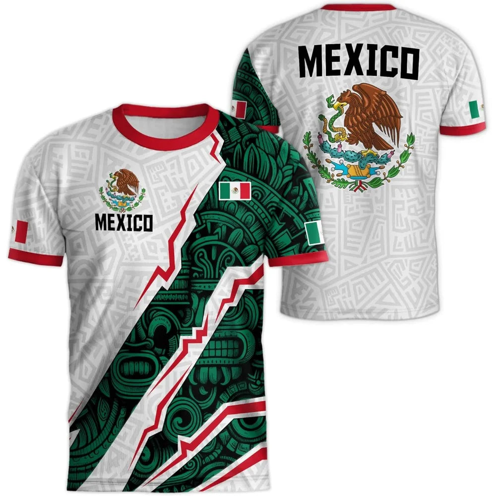 Mexico Flag T Shirt For Men 3D Eagle Pattern Short Sleeve Tees Outdoor Football Mexico White Shirt
