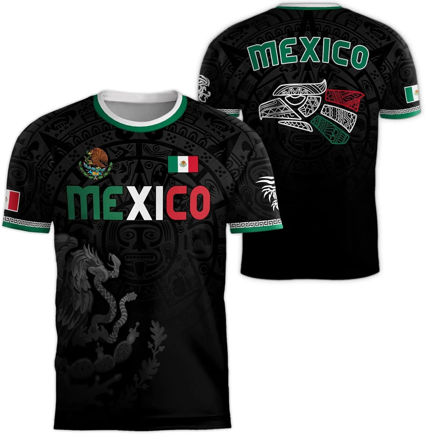 Mexico Flag T Shirt For Men 3D Mexico Eagle Pattern Black Shirt