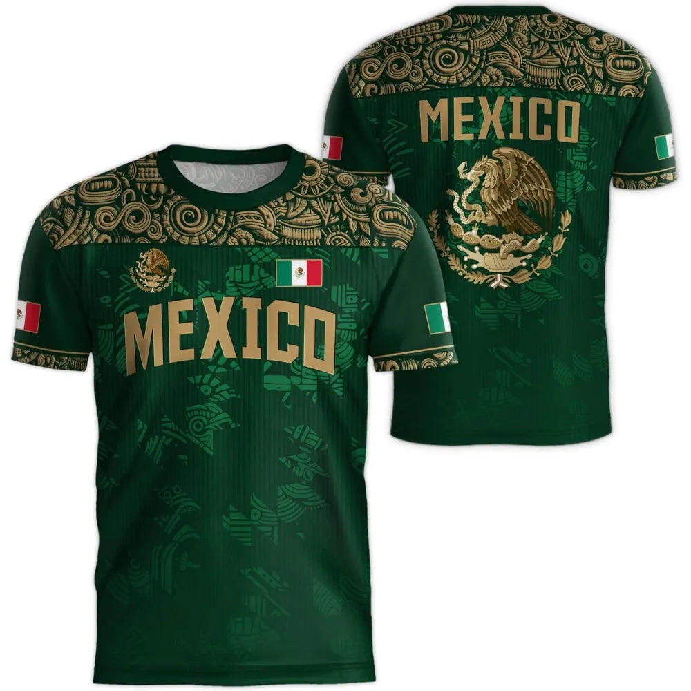 Mexico Flag T Shirt For Men 3D Mexico Pattern Green Football Shirt
