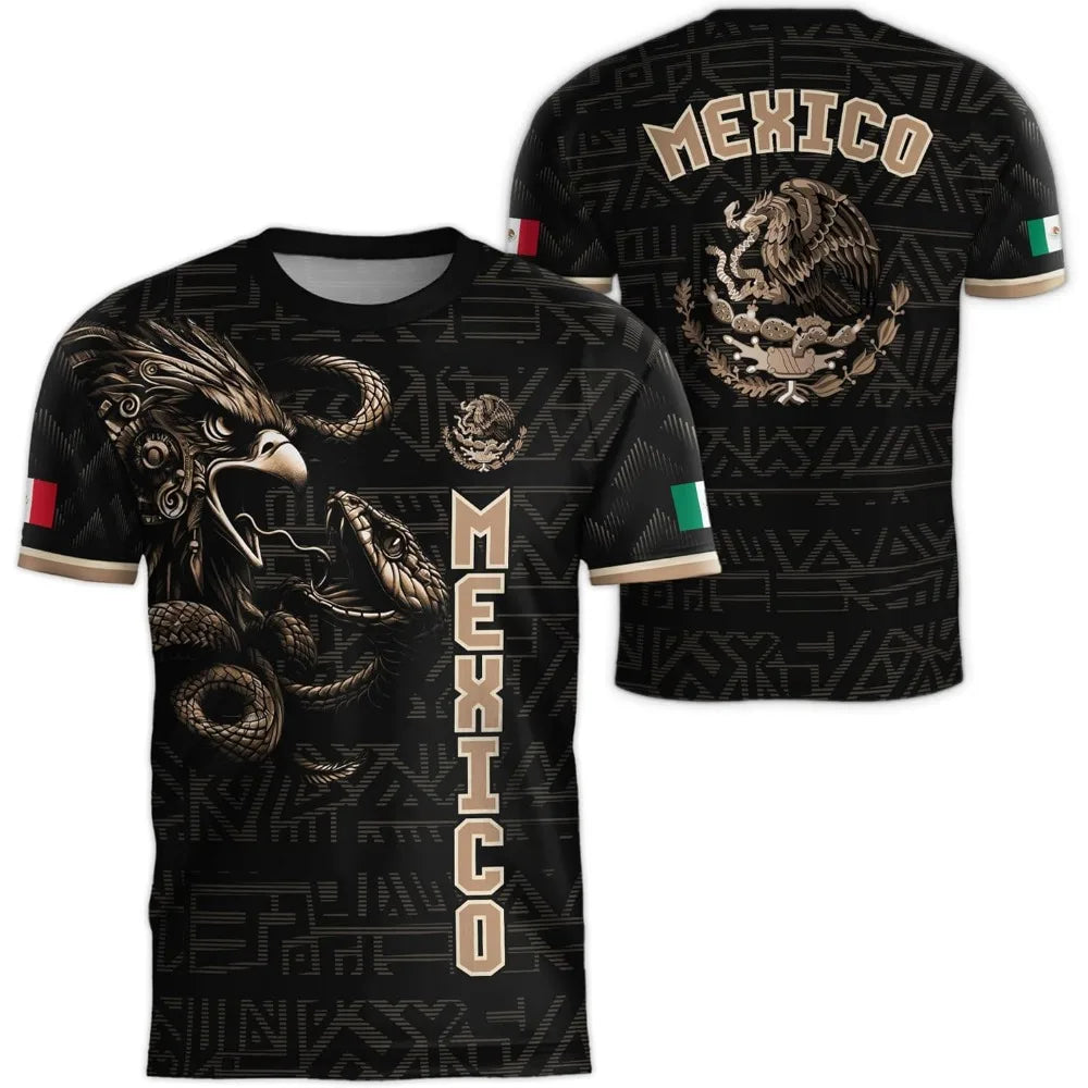 Mexico Flag T Shirt For Men 3D Mexico Pattern Black Football Shirt