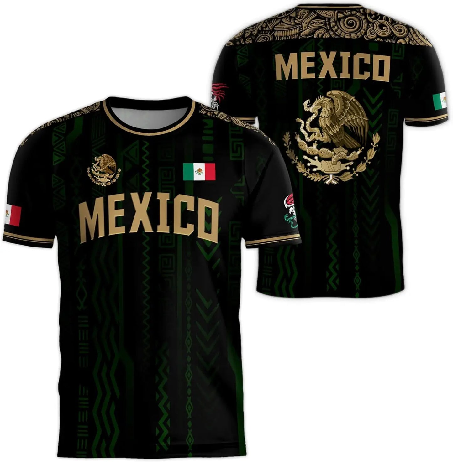 Mexico Flag T Shirt For Men Vintage Mexico Pattern Black Football Shirt