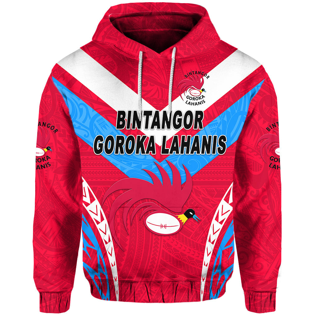 ( Personalised) Papua New Guinea Bintangor Goroka Lahanis Hoodie Rugby Original Style Red, Text And Number