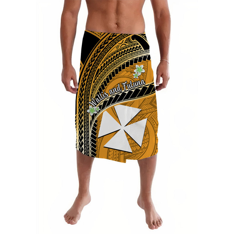 Wallis And Futuna Lavalava Plumeria Flowers With Gold Polynesian Pattern