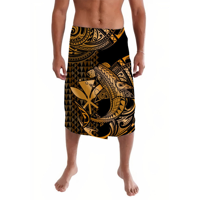 Hawaii Hammerhead Shark Lavalava Polynesian Kakau With Kanaka Gold