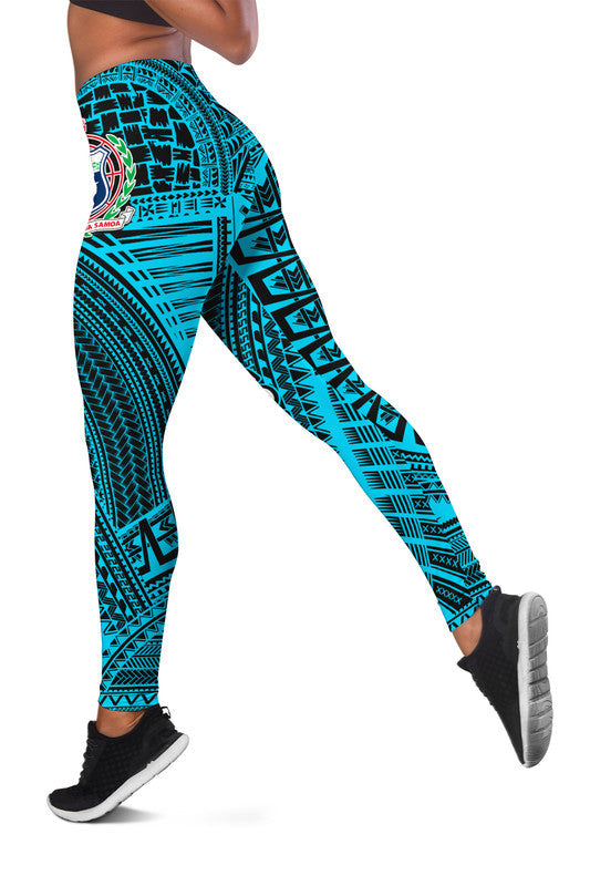 Samoa Ula Nifo Tribal Leggings Blue Style