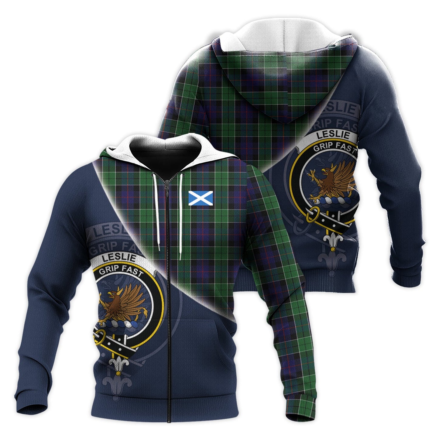 Printivon Leslie Hunting Tartan Scottish Crest Hoodie