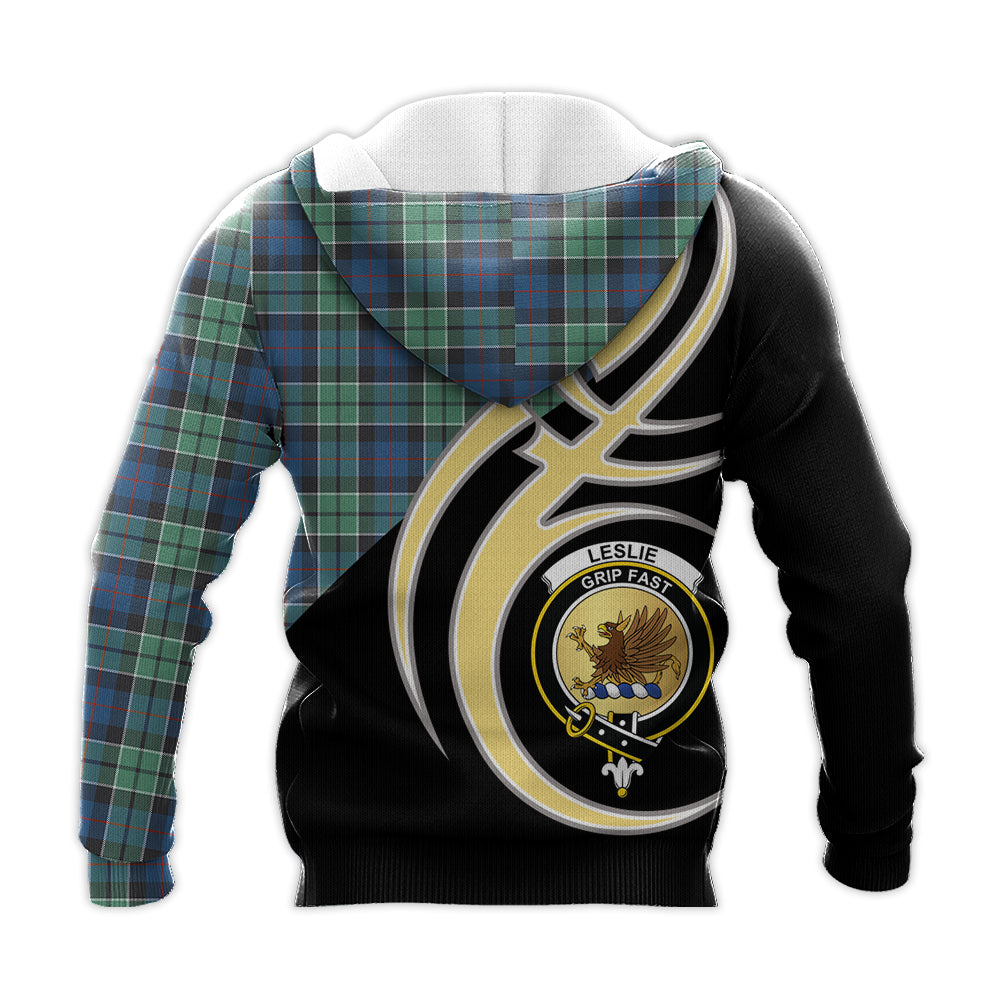 Printivon Leslie Hunting Ancient Clan Believe In Me Crest Tartan Knitted Hoodie Custom Your Text