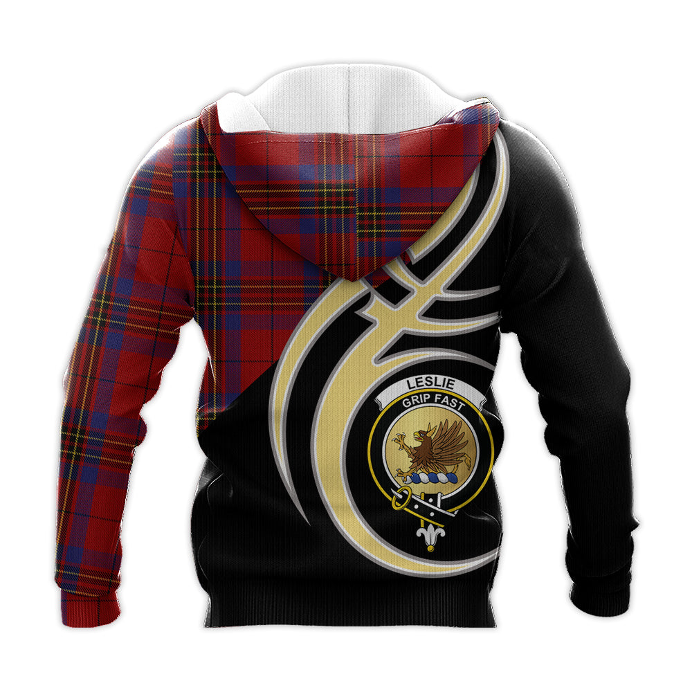 Printivon Leslie Red Clan Believe In Me Crest Tartan Knitted Hoodie Custom Your Text
