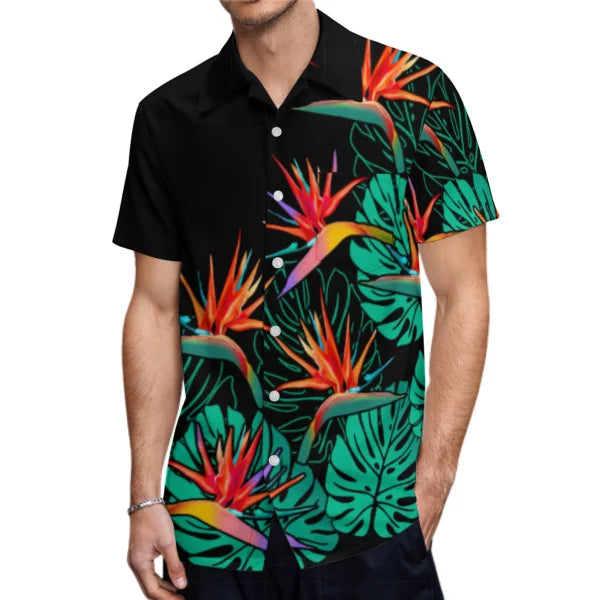 Flowers Tropical Pattern Polynesian Outfit For Couple Fishtail Skirt Dress And Hawaiian Shirt
