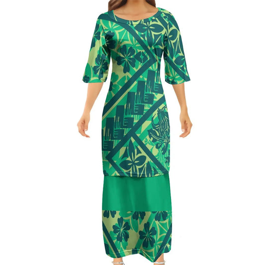Polynesian Traditional Tribal Pattern Couple Set Puletasi Suit Dress Man Shirt Matching Outfit