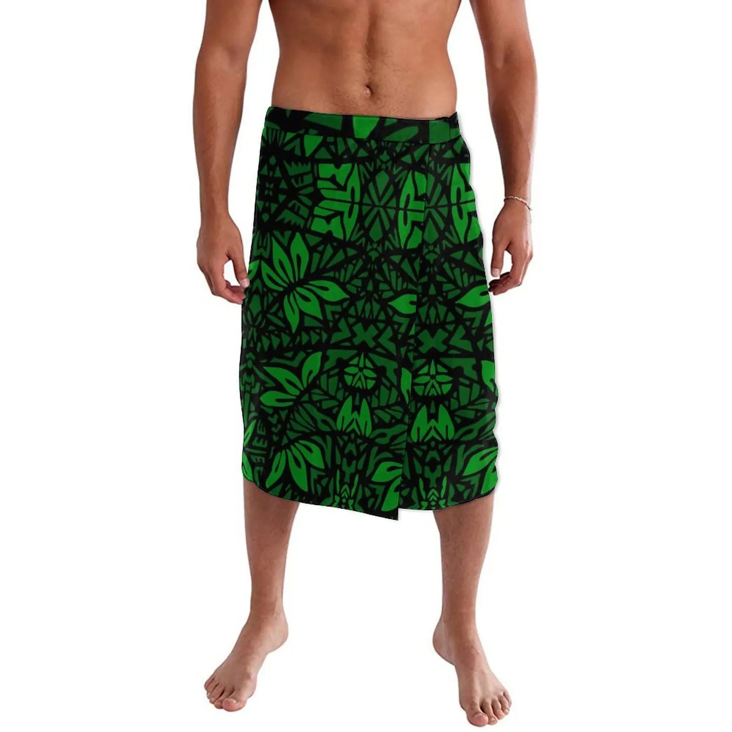 Leaf Tropical Pacific Islands Traditional Polynesian Tribal Pattern Ie Faitaga Green Lavalava Island Wear Wrap Skirt For Men
