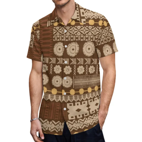 Vintage Polynesian Tribal Pattern Matching Outfit For Couple Puletasi Dress Man Shirt Party Set
