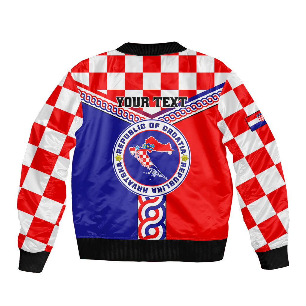Custom Croatia Sleeve Zip Bomber Jacket Hrvatska Interlace With Coat Of Arms