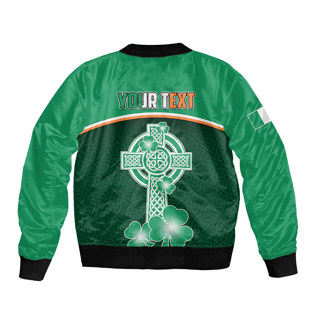 Personalised Ireland Sleeve Zip Bomber Jacket Irish Shamrock Harp Mix Celtic Pattern