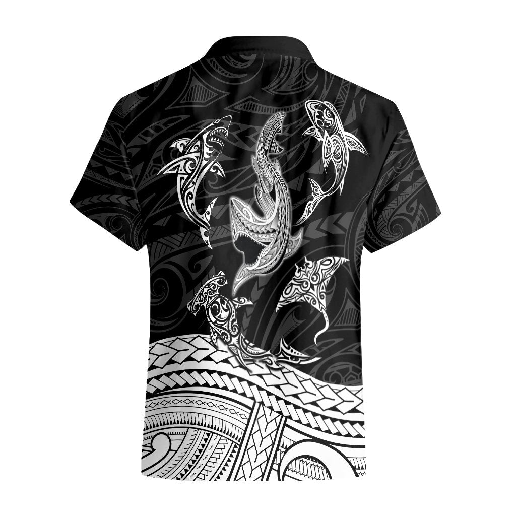 Polynesian Tribal Hawaiian Shirt with Sharks Tattoo White