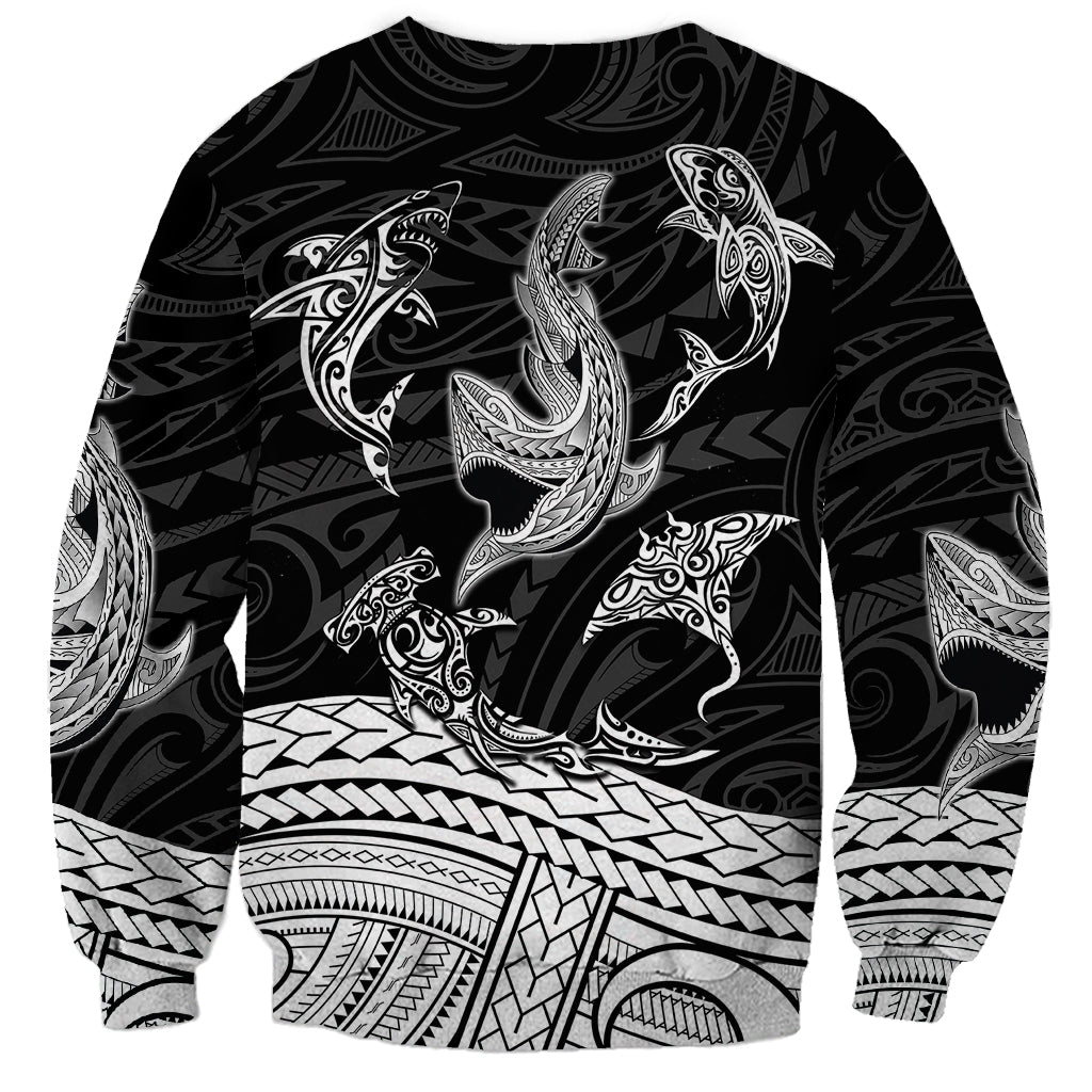 Polynesian Tribal Sweatshirt with Sharks Tattoo White