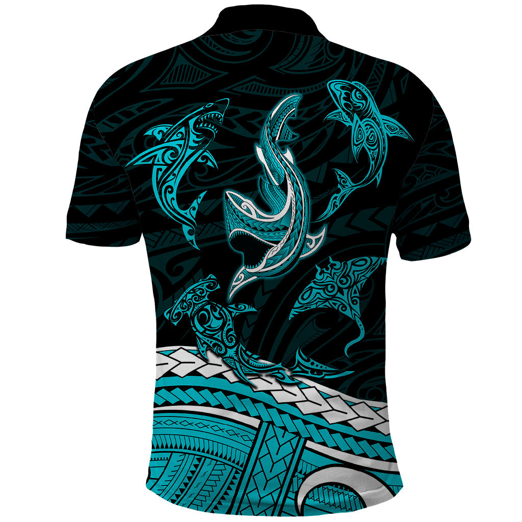 Polynesian Tribal Polo Shirt with Sharks Tattoo Green