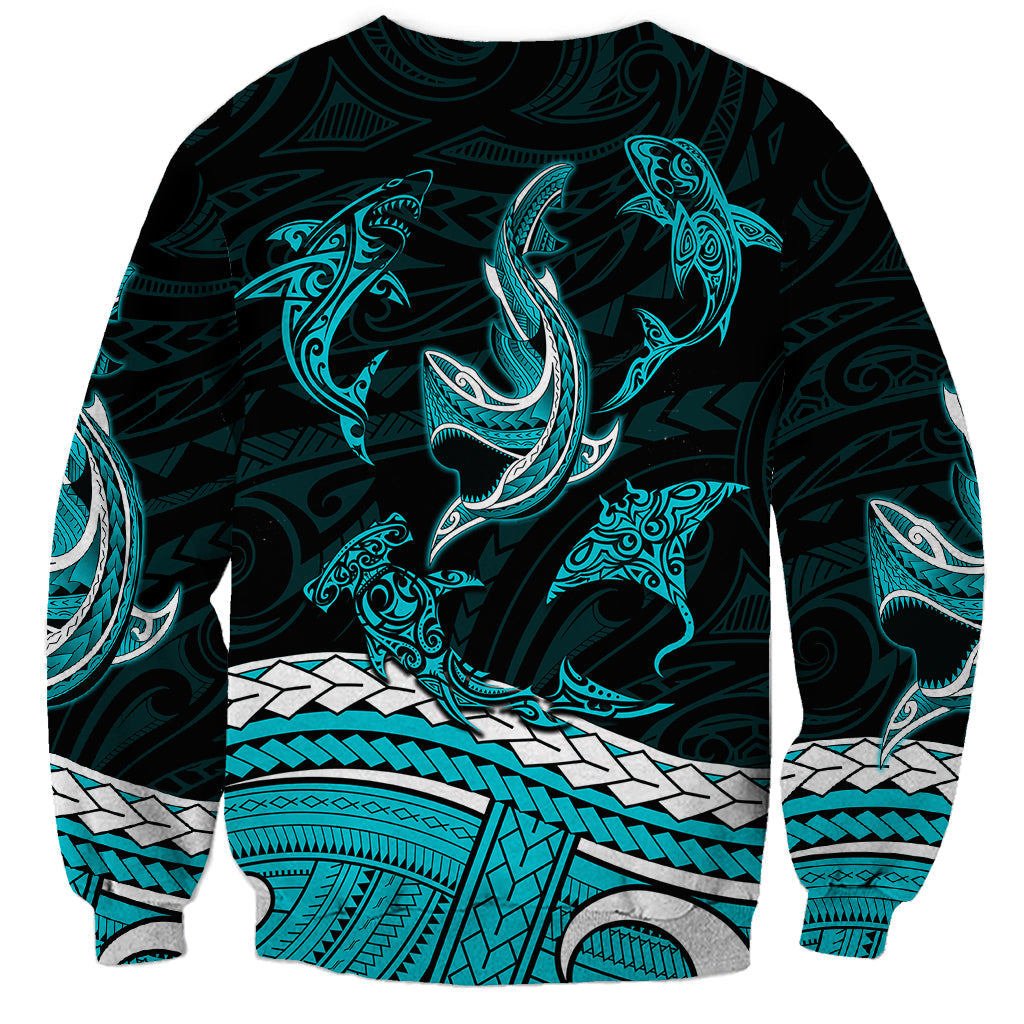 Polynesian Tribal Sweatshirt with Sharks Tattoo Green
