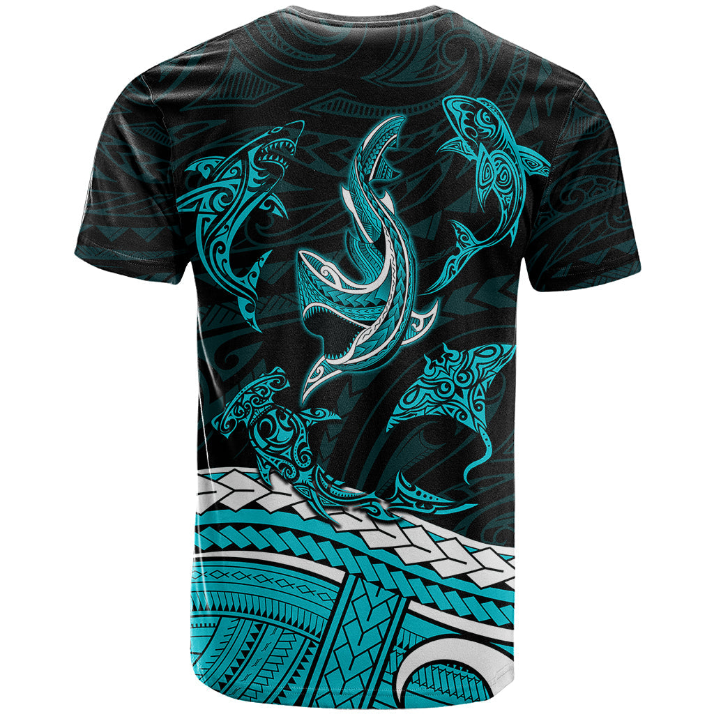 Polynesian Tribal T Shirt with Sharks Tattoo Green