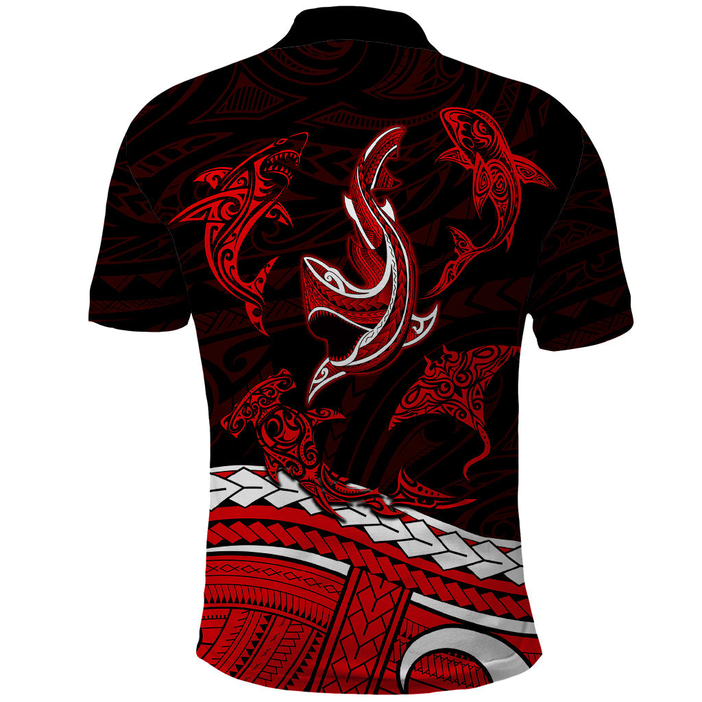 Polynesian Tribal Polo Shirt with Sharks Tattoo Red