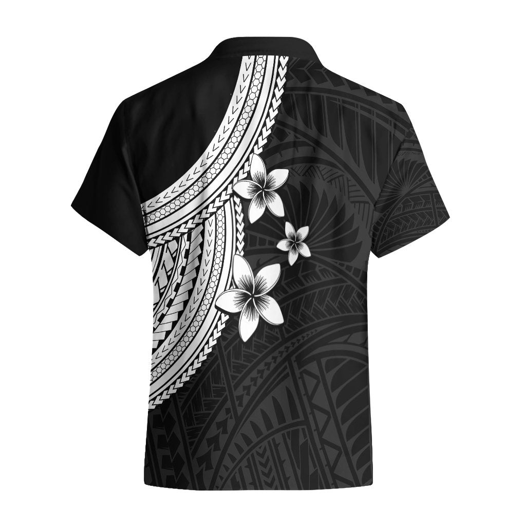 Polynesian Hawaiian Shirt With Plumeria Flower White