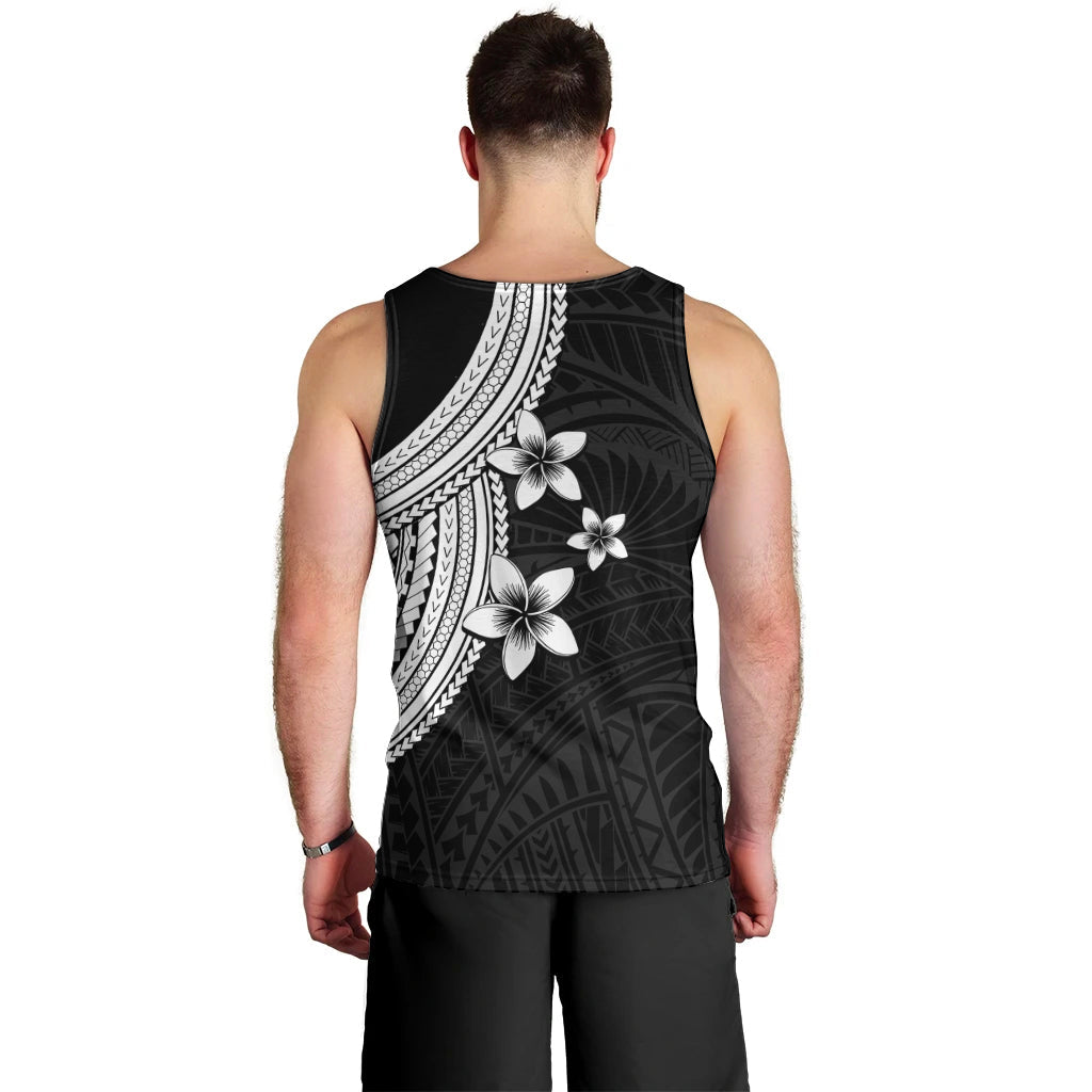 Polynesian Men Tank Top With Plumeria Flower White