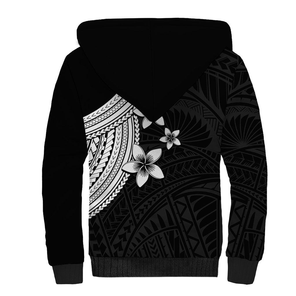Polynesian Sherpa Hoodie With Plumeria Flower White