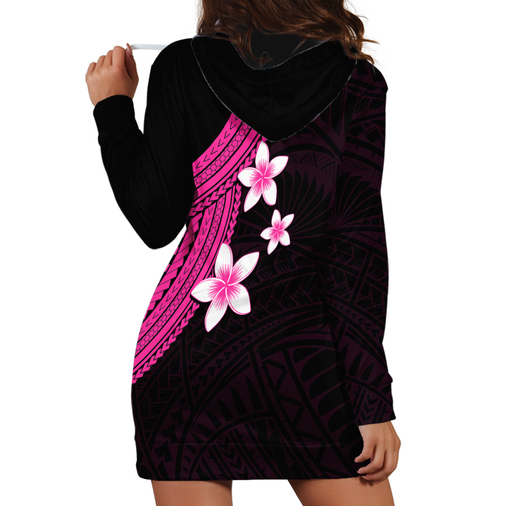 Polynesian Hoodie Dress With Plumeria Flower Pink
