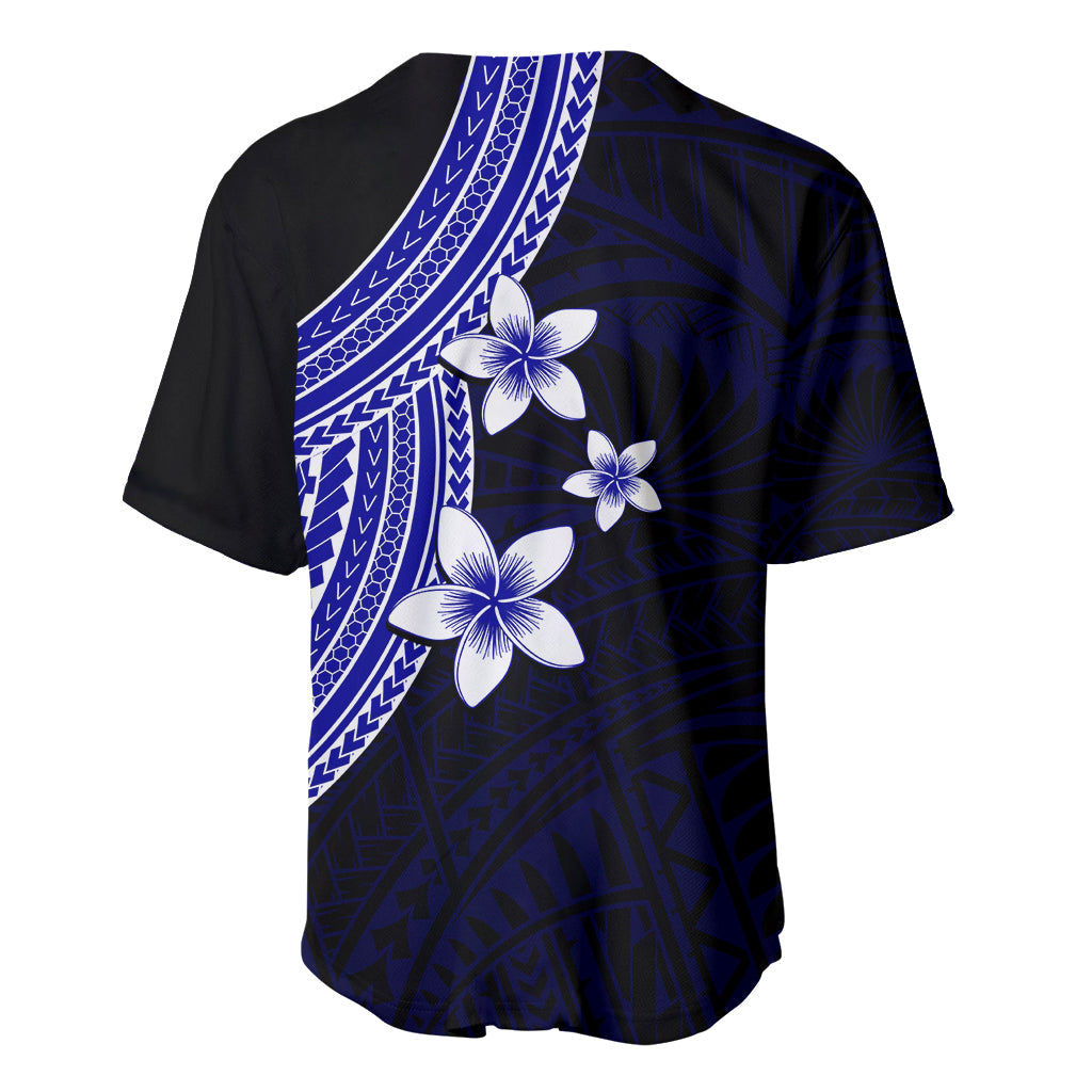 Polynesian Baseball Jersey With Plumeria Flower Blue