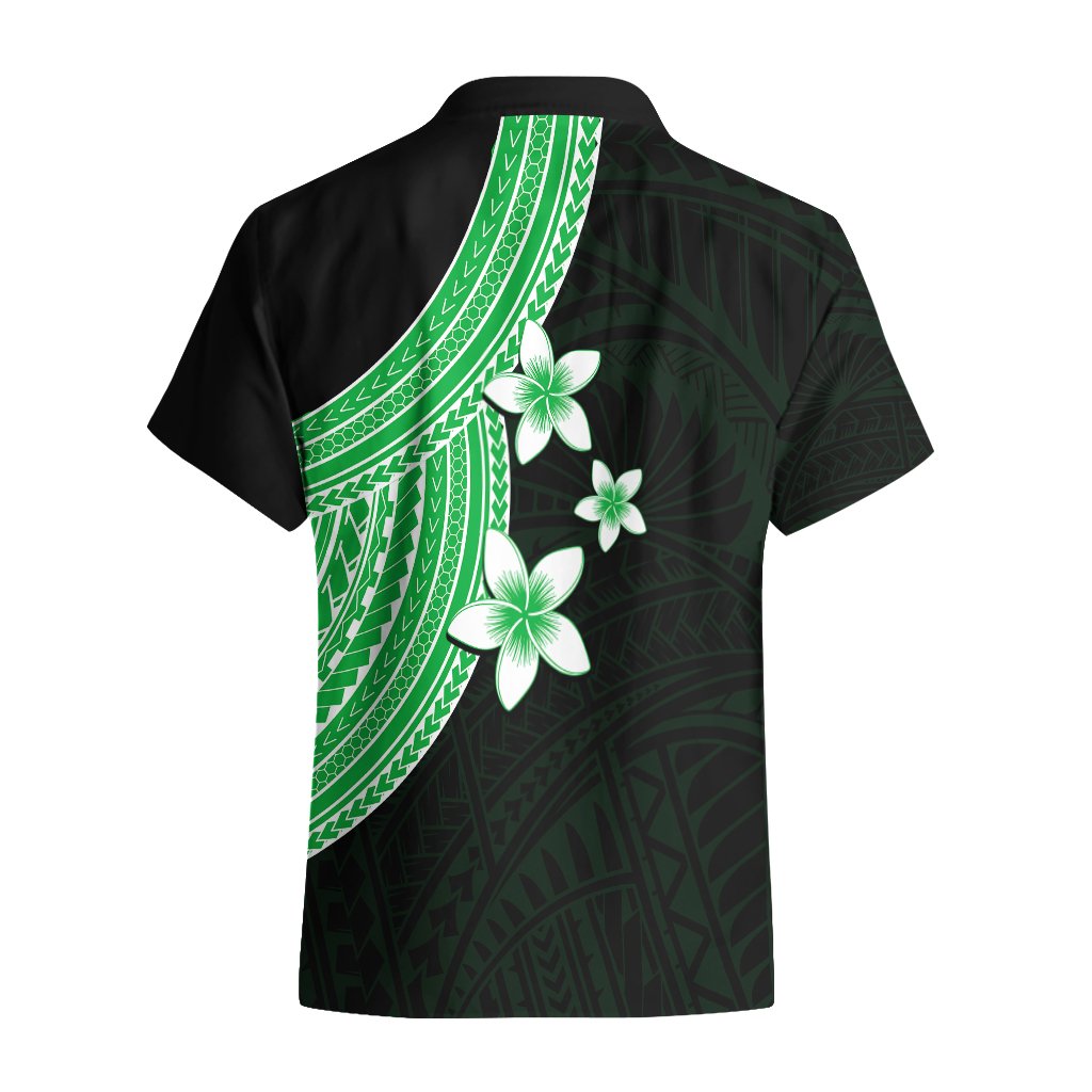 Polynesian Hawaiian Shirt With Plumeria Flower Green