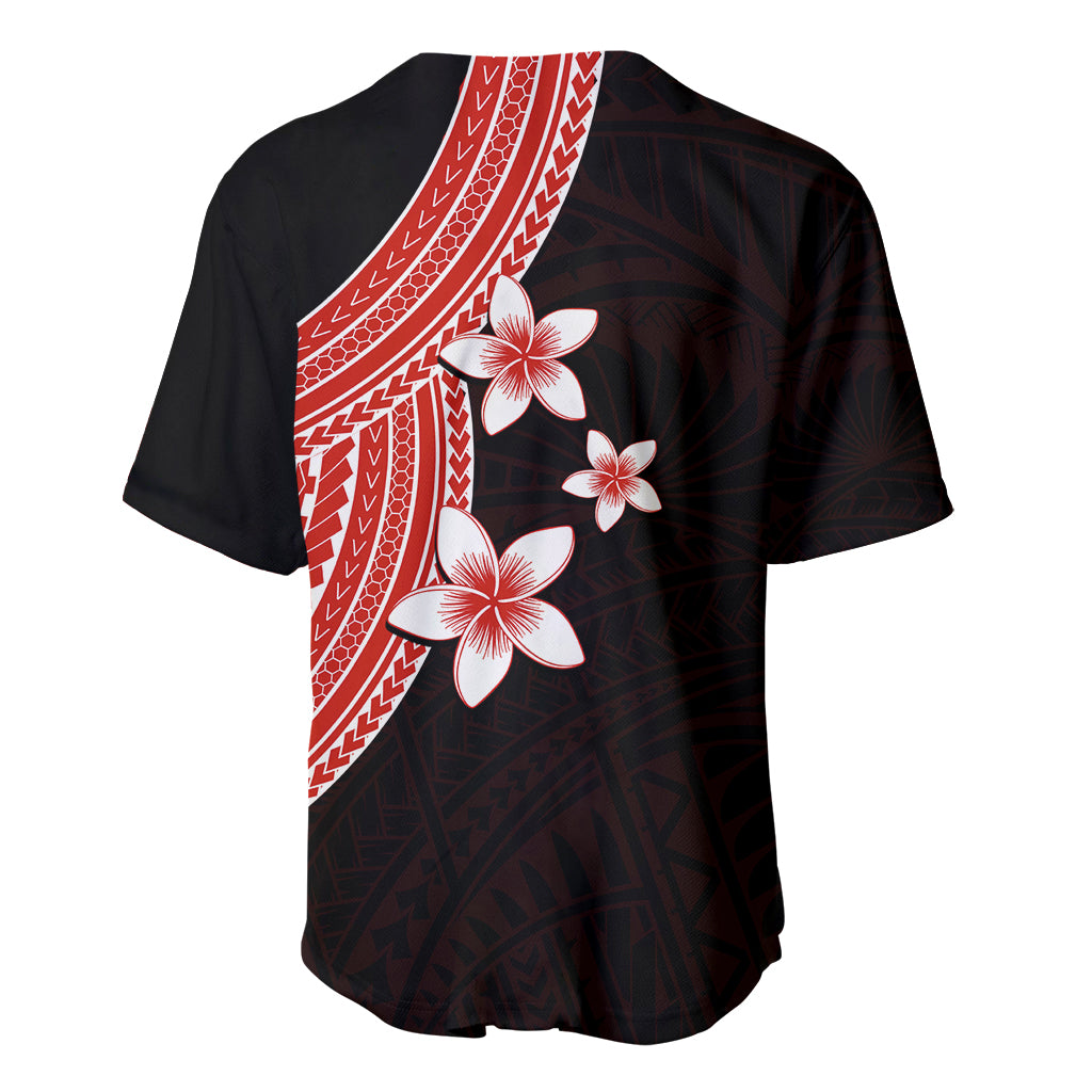 Polynesian Baseball Jersey With Plumeria Flower Red