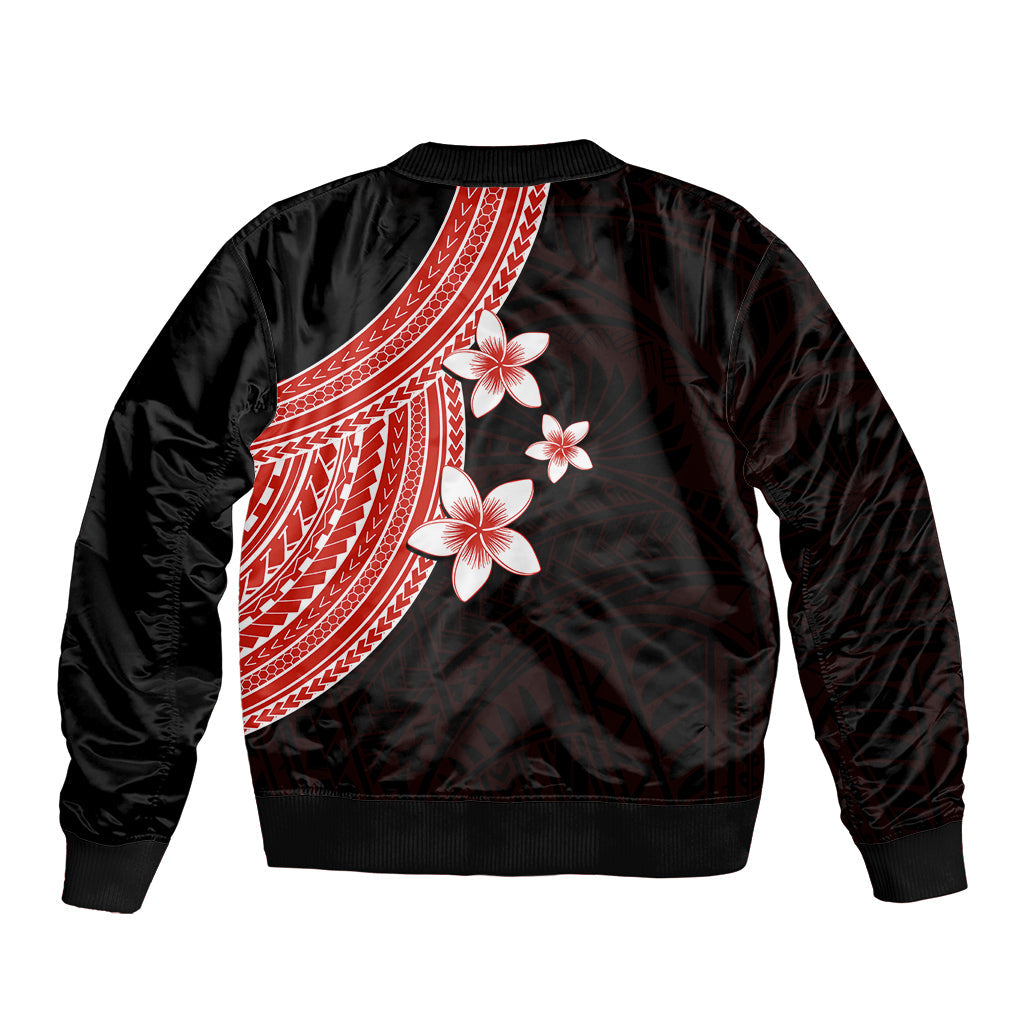 Polynesian Bomber Jacket With Plumeria Flower Red