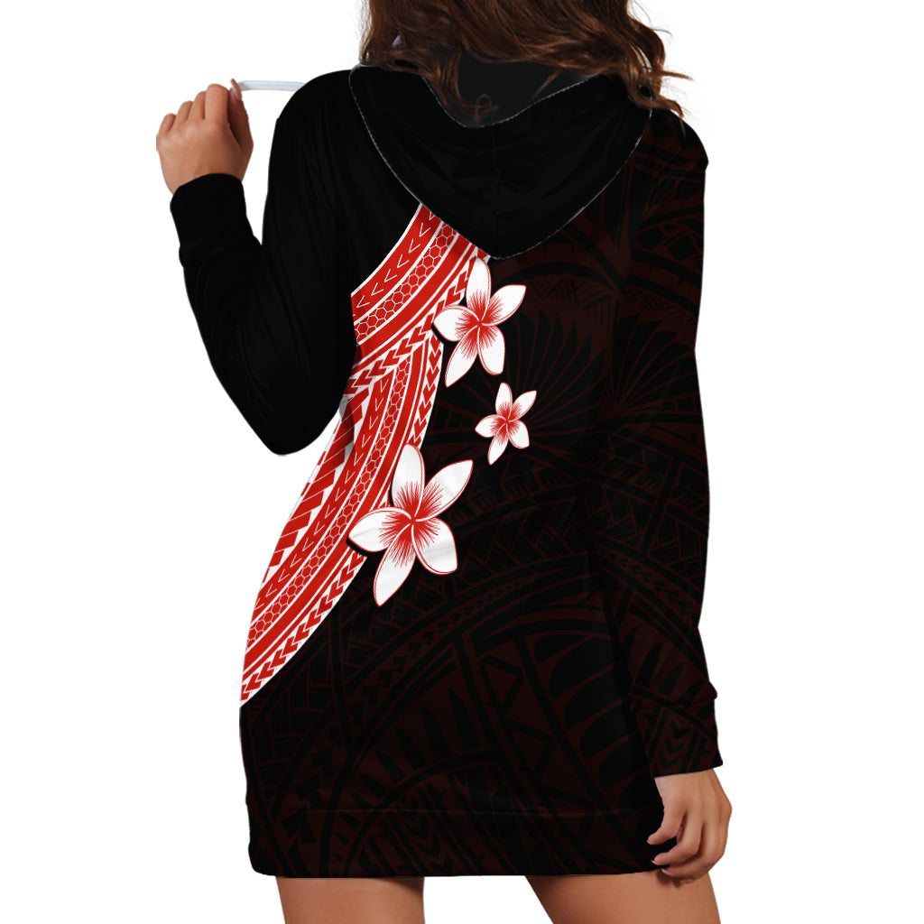 Polynesian Hoodie Dress With Plumeria Flower Red