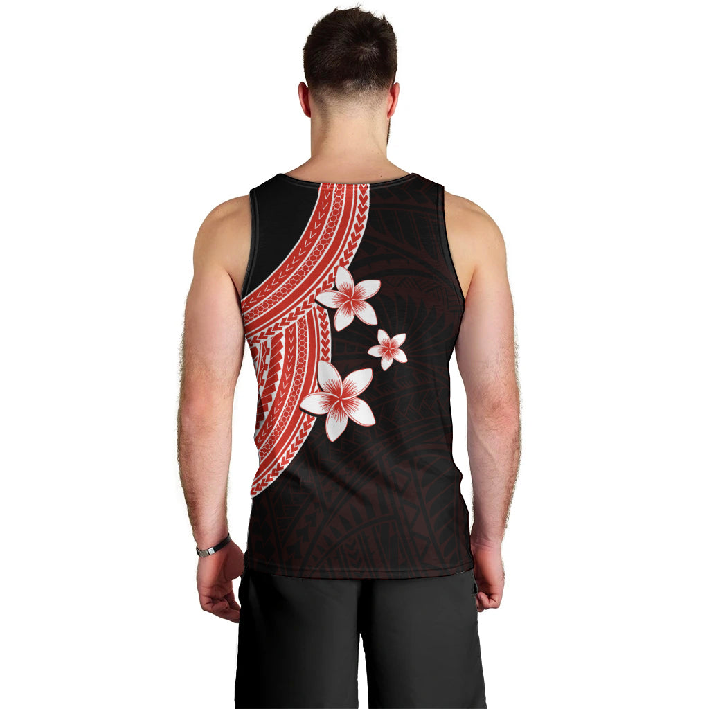 Polynesian Men Tank Top With Plumeria Flower Red
