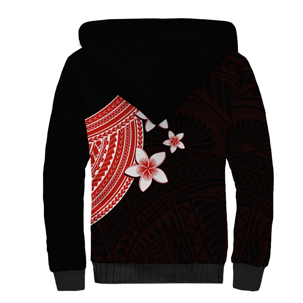 Polynesian Sherpa Hoodie With Plumeria Flower Red