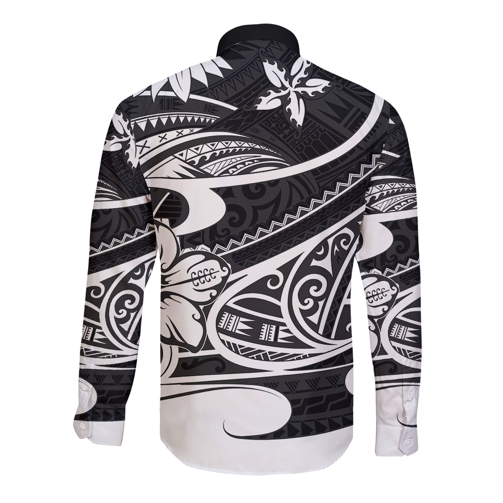 Polynesian Tribal Long Sleeve Button Shirt Black