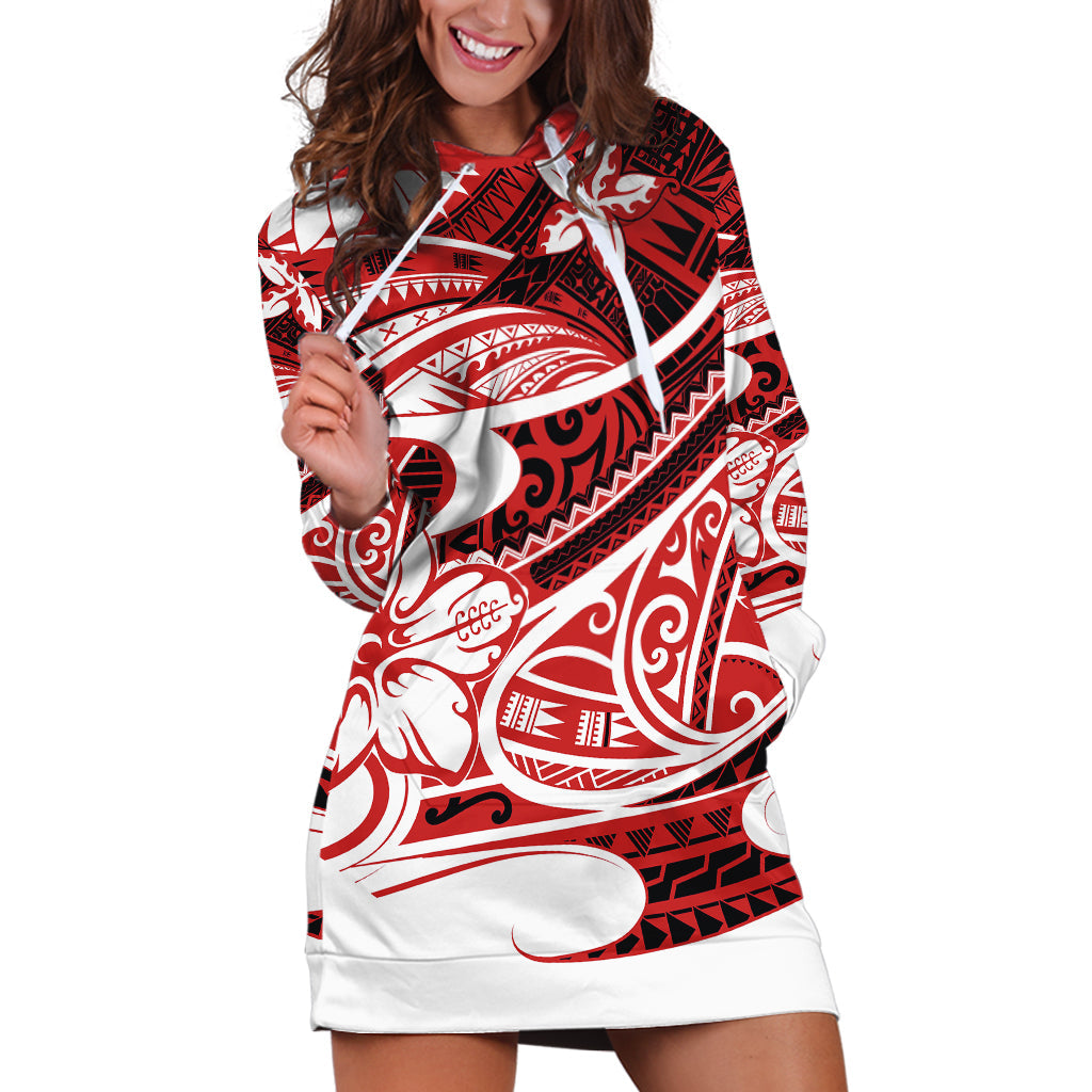 Polynesian Tribal Hoodie Dress Red