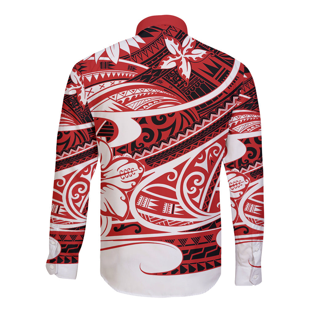 Polynesian Tribal Long Sleeve Button Shirt Red